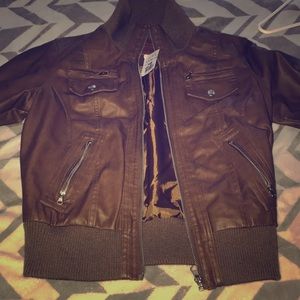 Faux brown leather jacket